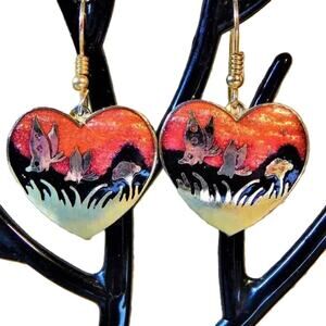 Vintage Sweet Heart Cloisonné Butterfly Earrings